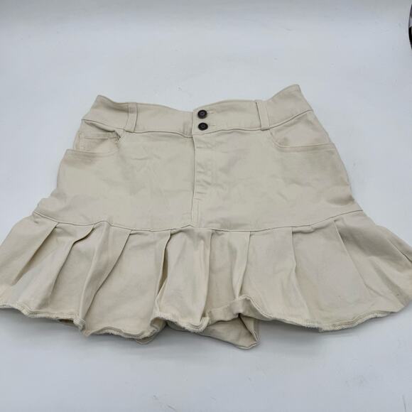 Hollister Beige Ruffle Mini Skirt Women’s Size S Pleated Hem Y2K/00's - Picture 1 of 5